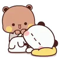 a cartoon bear is laying on top of a white bear .