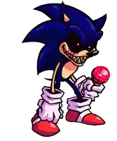 a cartoon drawing of a sonic the hedgehog with red eyes holding a red ball .