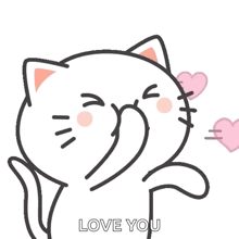 a cartoon cat is blowing a kiss with hearts coming out of its mouth .