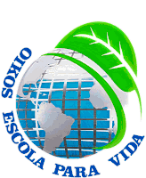 a logo with a globe and a green leaf that says soxo escola para vida