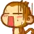 a cartoon monkey with a red tongue sticking out is making a face .