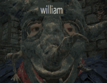 a close up of a statue with the name william on it