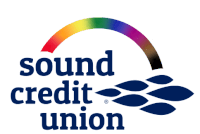 a logo for the sound credit union with a rainbow in the middle