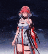 a girl with red hair is wearing a white dress and red gloves