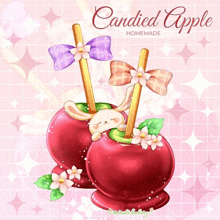 an illustration of candyed apples with bows and flowers on them