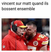 a picture of a coach and a player with a caption that says vincent sur matt quand ils bossent ensemble