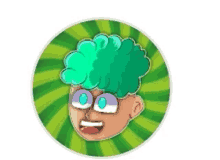 a cartoon character with green hair and glasses