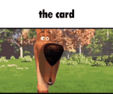 a cartoon dog standing in a grassy field with the words " the card " above him