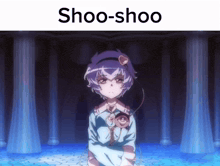 a picture of a girl with the word shoo-shoo on top