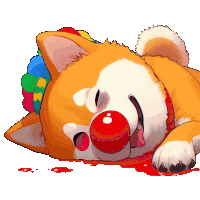 a cartoon dog with a red nose and balloons around its head