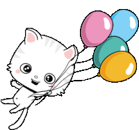 a cartoon cat is flying through the air while holding balloons