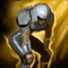 a cartoon of a man wearing armor and a helmet .