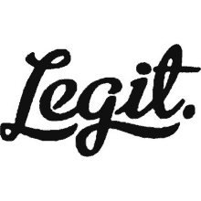 a black and white image of the word legit on a white background .