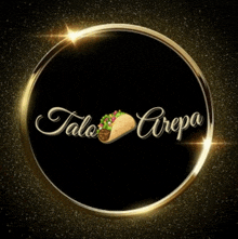 a logo for talo arepa with a taco in the middle