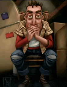 a cartoon drawing of a man covering his mouth