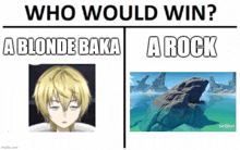 who would win a blonde baka or a rock ?