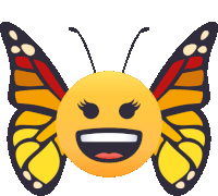 a smiley face with butterfly wings and a smiling face