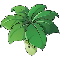 a cartoon drawing of a green leaf with a white circle in the middle