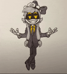 a drawing of a person in a suit and tie with their arms outstretched