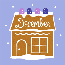 a gingerbread house with the word december written on it