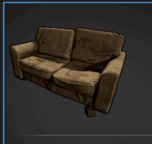 a brown couch with a blue border is on a dark background