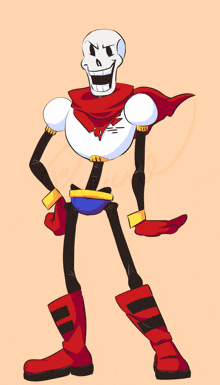 a drawing of papyrus wearing a red scarf and boots