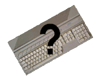 a computer keyboard with a question mark on top of it