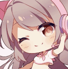 a chibi girl wearing headphones with a cat ear