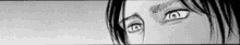 a close up of a person 's eyes in a black and white drawing .