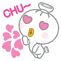 a cartoon character with pink hearts in his eyes and the word chu above him