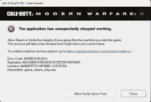 a call of duty modern warfare ii crash handler screen