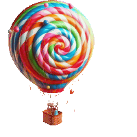 a colorful hot air balloon shaped like a lollipop with balloons attached to it