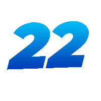 a blue number 22 is against a white background