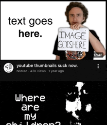 a man holding up a sign that says image goeshere