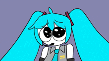 a cartoon of hatsune miku with blue hair and black eyes .