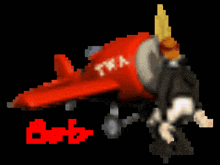 a pixel art of a red plane with the word tea on the side