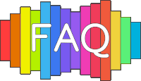 the word faq is written in white on a rainbow background