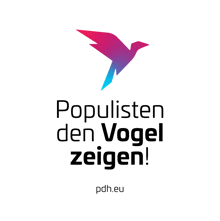 a logo for pdh.eu with a bird and the words populisten den vogel zeigen