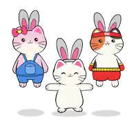a cartoon drawing of three rabbits with sk written on their head