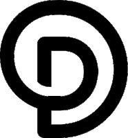 a black and white circle with a letter d in it