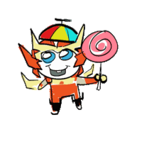 a cartoon character is holding a lollipop and wearing an umbrella