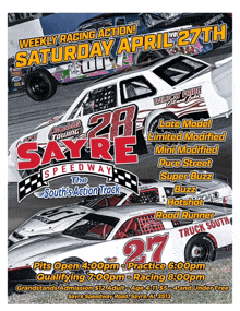 weekly racing action saturday april 27th at sayre speedway the south 's action track