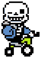 a pixel art drawing of a skeleton riding a motorcycle