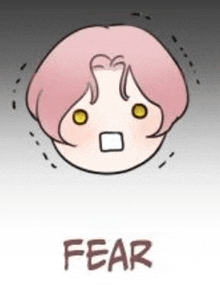 a cartoon of a girl with pink hair and a surprised face .