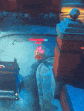 a video game is being played in a dark room with a brick pillar in the background