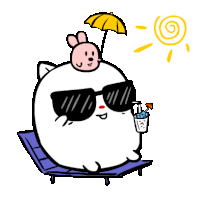 a cartoon drawing of a cat wearing sunglasses and holding a drink .