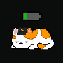 a pixel art of a cat with a mcdonald 's hat on its head