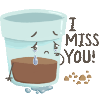 a cartoon of a glass with a face and the words " i miss you " below it