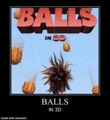 a poster for the movie balls in 3d with balls falling from the sky