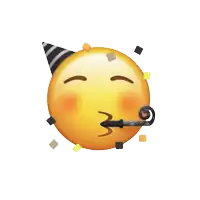 a smiley face wearing a party hat and a party horn